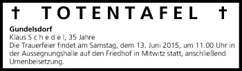 Anzeige von Totentafel, vom 12.06.2015 von MGO