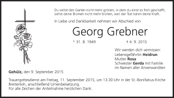 Anzeige von Georg Grebner von MGO