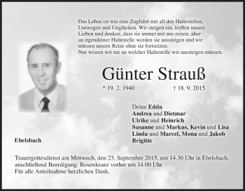 Anzeige von Günter Strauß von MGO