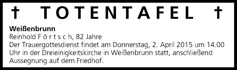  Traueranzeige für Totentafel 02.04.2015 vom 02.04.2015 aus MGO