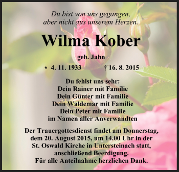 Anzeige von Wilma Kober von MGO