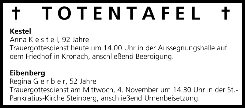  Traueranzeige für Totentafel vom 03.11.2015 vom 03.11.2015 aus MGO