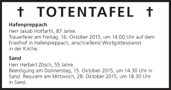 Anzeige von Totentafel vom 15.10.2015 von MGO