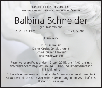 Anzeige von Balbina Schneider von MGO
