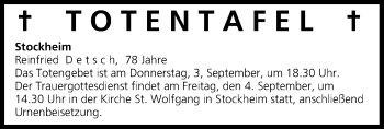Anzeige von Totentafel vom 02.09.2015 von MGO