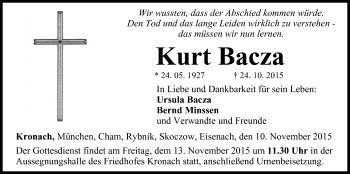 Anzeige von Kurt Bacza von MGO