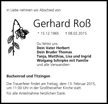 Anzeige von Gerhard Roß von MGO