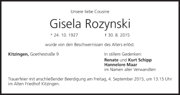 Anzeige von Gisela Rozynski von MGO