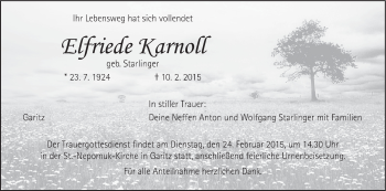 Anzeige von Elfriede Karnoll von MGO