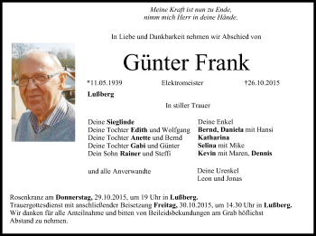 Anzeige von Günter Frank von MGO
