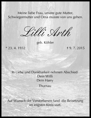 Anzeige von Lilli Arth von MGO