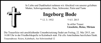 Anzeige von Ingeborg Bode von MGO