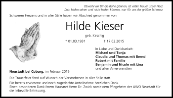 Anzeige von Hilde Kieser von MGO
