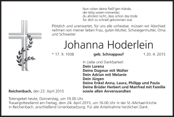Anzeige von Johanna Hoderlein von MGO
