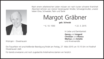 Anzeige von Margot Gräbner von MGO