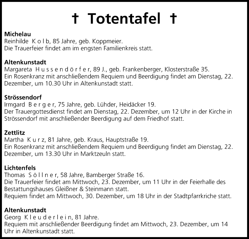  Traueranzeige für Totentafel vom 22.12.2015 vom 22.12.2015 aus MGO