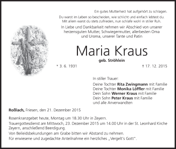 Anzeige von Maria Kraus von MGO