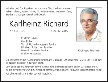 Anzeige von Karlheinz Richard von MGO