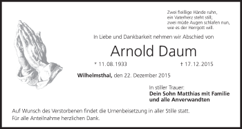 Anzeige von Arnold Daum von MGO