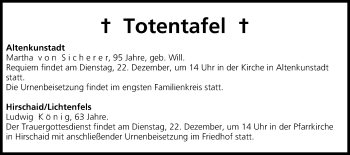 Anzeige von Totentafel vom 19.12.2015 von MGO
