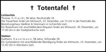 Anzeige von Totentafel vom 23.12.2015 von MGO