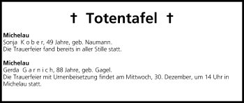 Anzeige von Totentafel vom 24.12.2015 von MGO