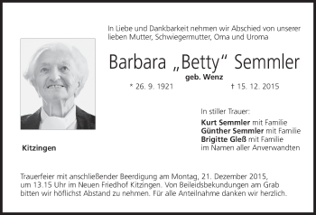 Anzeige von Barbara Semmler von MGO