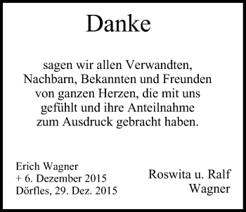 Anzeige von Erich Wagner von MGO