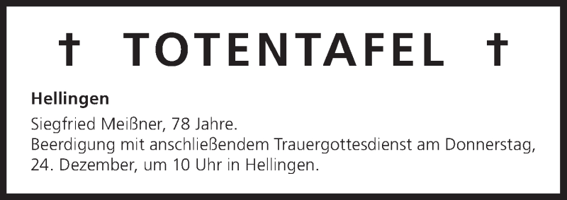  Traueranzeige für Totentafel vom 24.12.2015 vom 24.12.2015 aus MGO