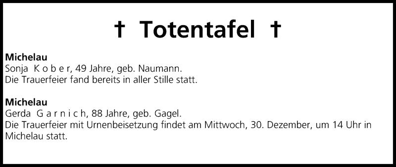  Traueranzeige für Totentafel vom 24.12.2015 vom 24.12.2015 aus MGO