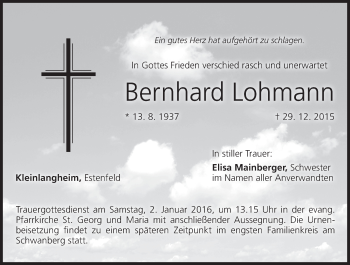 Anzeige von Bernhard Lohmann von MGO