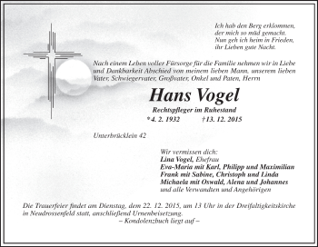 Anzeige von Hans Vogel von MGO