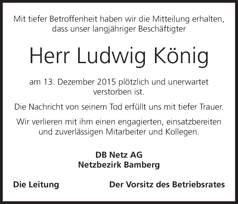  Traueranzeige für Ludwig König vom 19.12.2015 aus MGO
