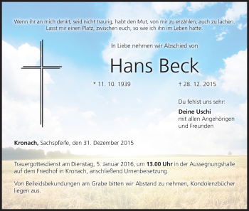 Anzeige von Hans Beck von MGO