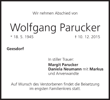 Anzeige von Wolfgang Parucker von MGO