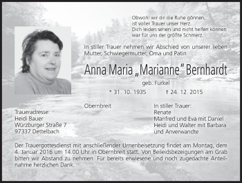 Anzeige von Anna Maria Bernhardt von MGO