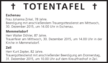 Anzeige von Totentafel vom 30.12.2015 von MGO