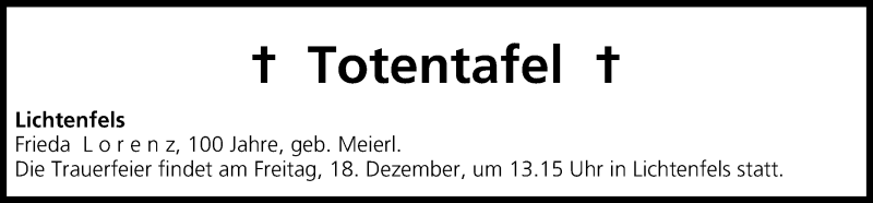 Traueranzeige für Totentafel vom 17.12.2015 vom 17.12.2015 aus MGO