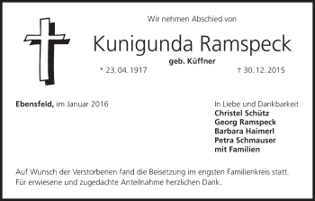 Anzeige von Kunigunda Ramspeck von MGO
