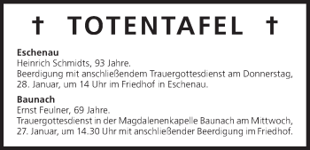 Anzeige von Totentafel vom 27.01.2016 von MGO