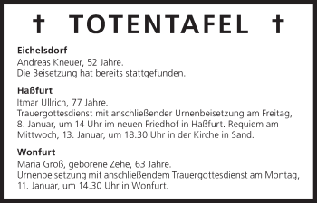 Anzeige von Totentafel vom 06.01.2016 von MGO