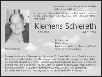 Anzeige von Klemens Schlereth von MGO
