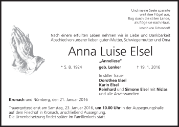 Anzeige von Anna Luise Elsel von MGO