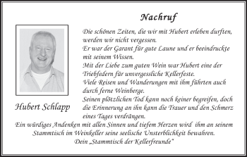 Anzeige von Hubert Schlapp von MGO