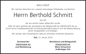 Anzeige von Berthold Schmitt von MGO
