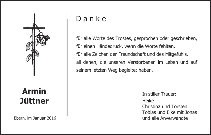  Traueranzeige für Armin Jüttner vom 30.01.2016 aus MGO