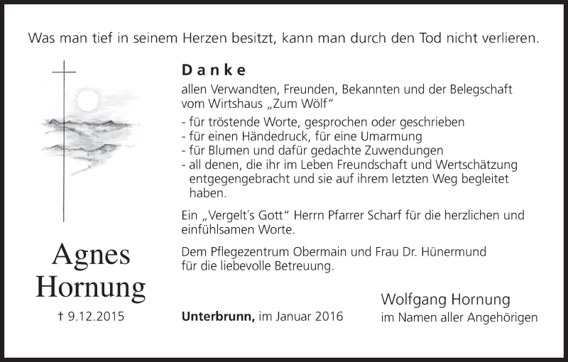  Traueranzeige für Agnes Hornung vom 02.01.2016 aus MGO