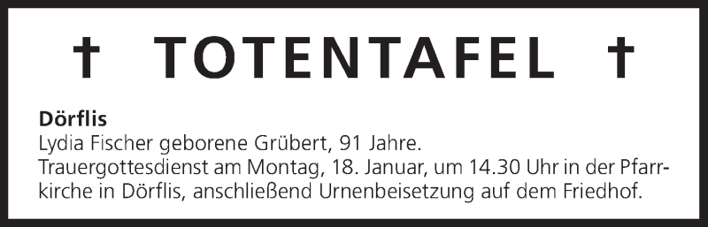  Traueranzeige für Totentafel vom 14.01.2016 vom 14.01.2016 aus MGO
