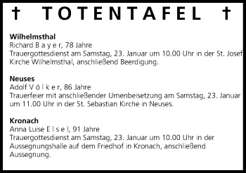 Anzeige von Totentafel vom 22.01.2016 von MGO