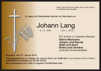 Anzeige von Johann Lang von MGO